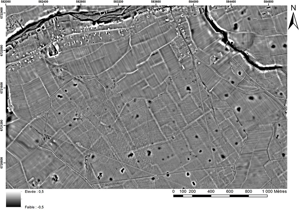 Exemples de microreliefs agraires détectés grâce à un relevé LiDAR réalisé dans la forêt de Boulogne et sa lisière (Huisseau-sur-Cosson, Loir-et-Cher)